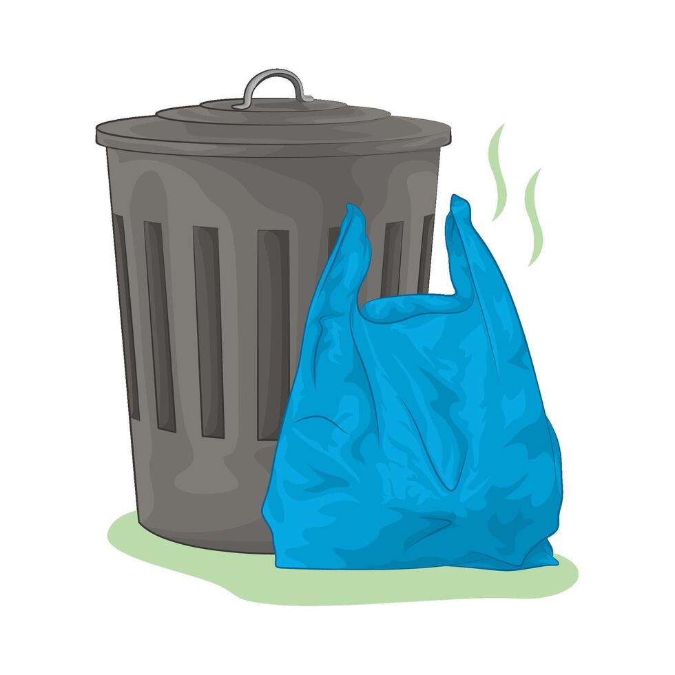 Illustration of plastic bag and trash bin vector