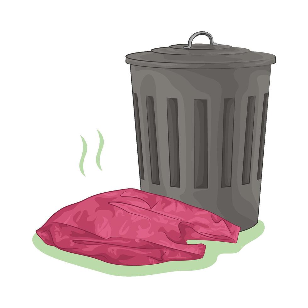 Illustration of plastic bag and trash bin vector