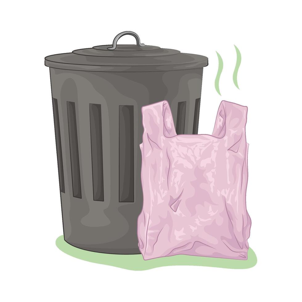 Illustration of plastic bag and trash bin vector