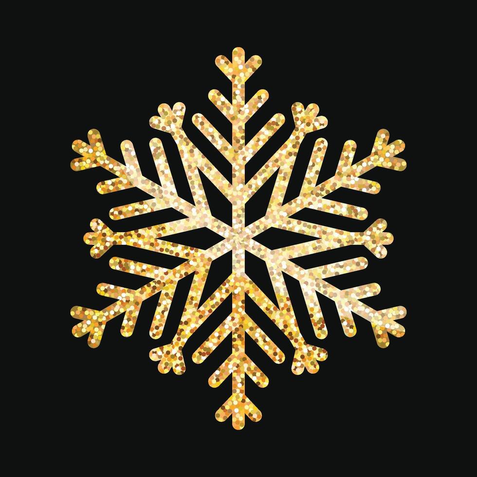 Gold glitter textured hand drawn snowflake on black vector