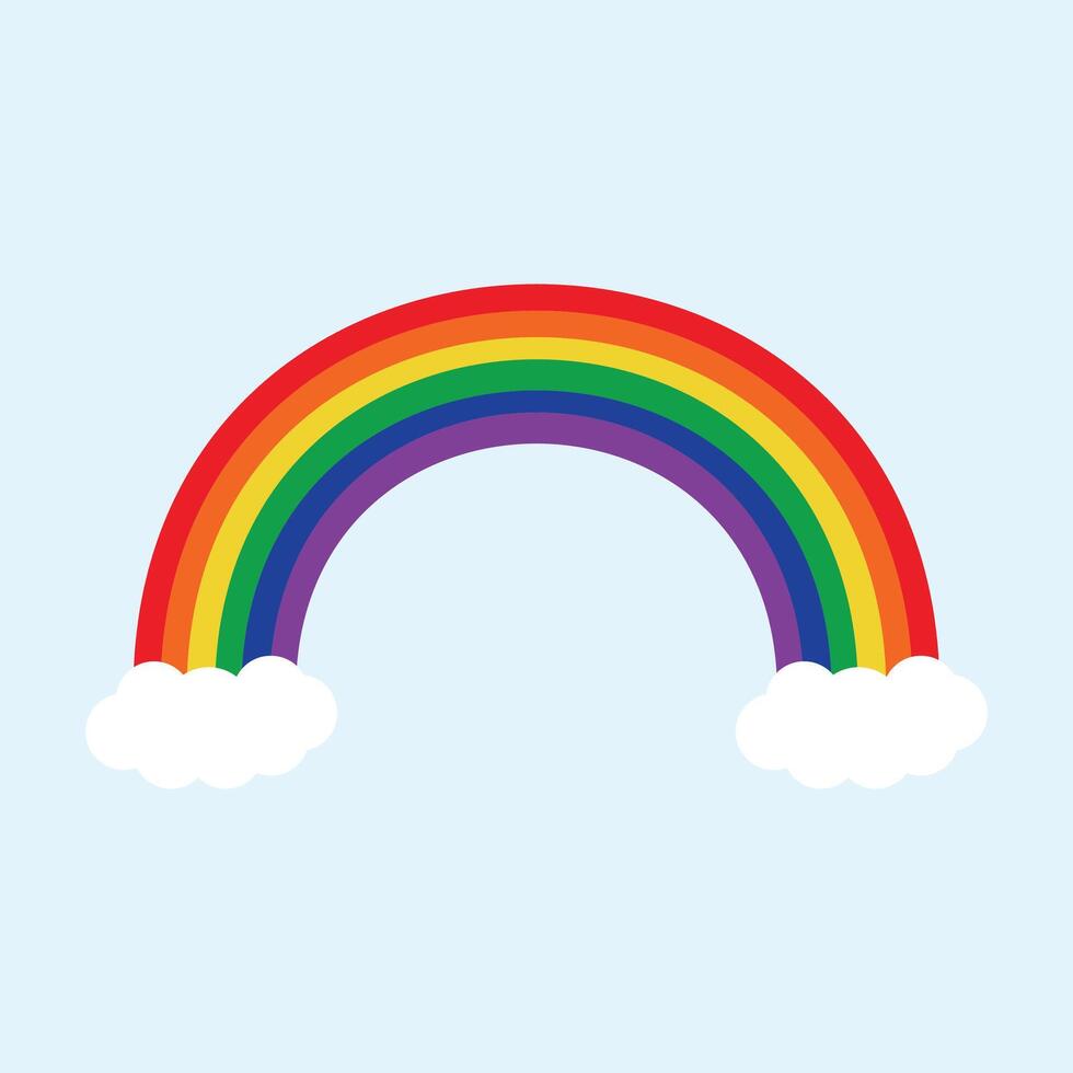 Rainbow with clouds illustration in flat style design isolated vector