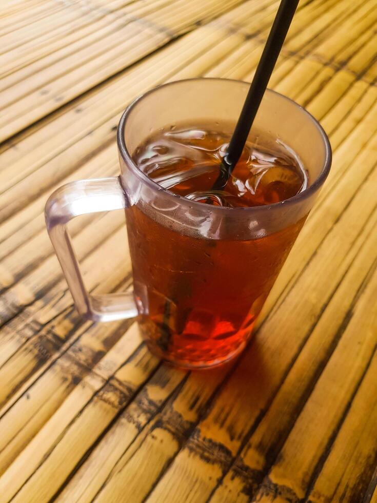 Iced Tea on Bamboo Table photo