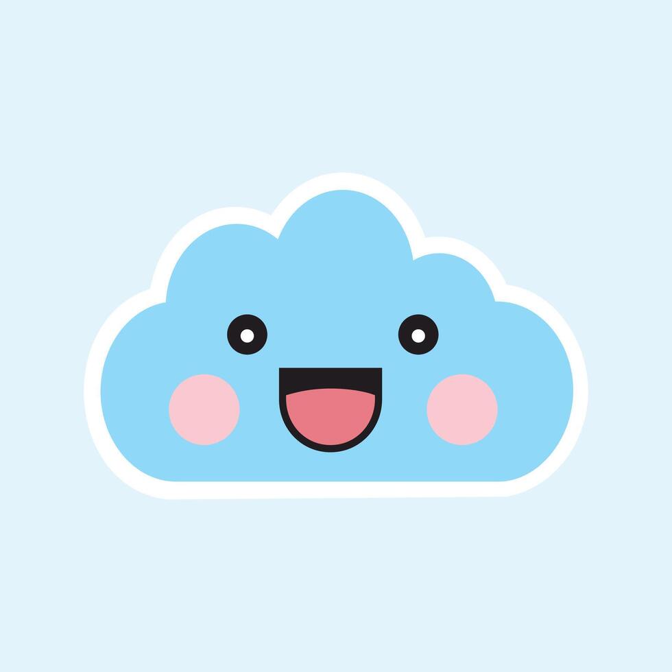 Cute cloud icon in cartoon style on blue background vector