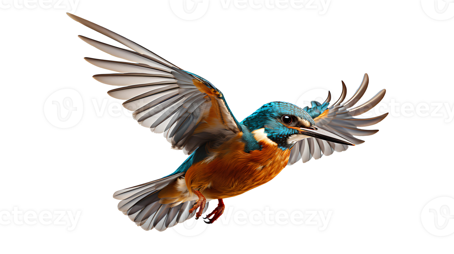 Kingfisher bird . Beautiful bird with blue and orange feathers isolated. Kingfisher bird in flight with spread wings png