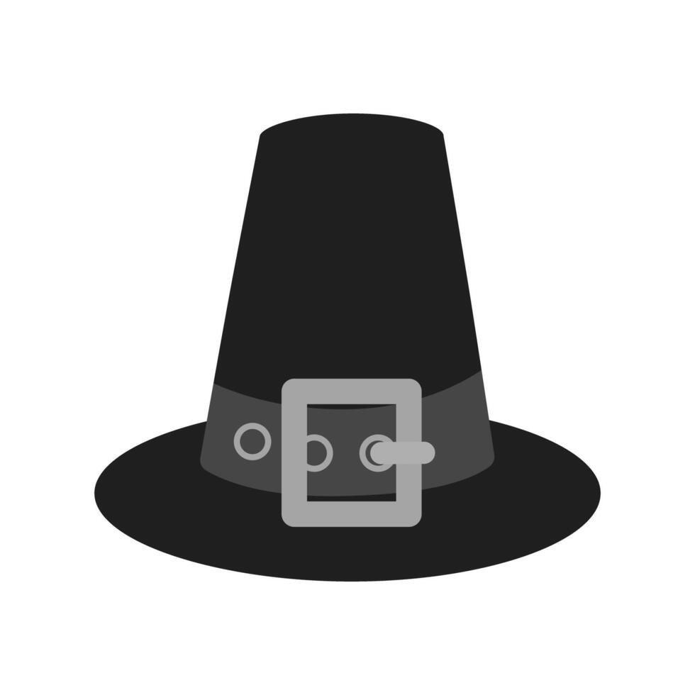 Pilgrim Hat with buckle and strap in grayscale. Thanksgiving traditional symbol. Icon, logo concept. Isolate EPS . Sticker, cards, poster, banner, brochure, greetings, price, label or web idea vector