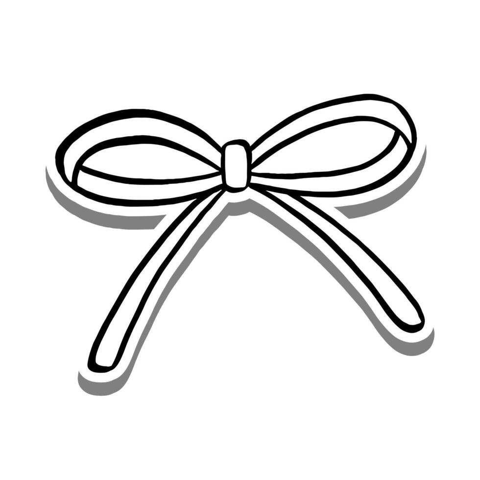 Slim Ribbon Outline on white silhouette and gray shadow. Illustration cartoon style for decorate, coloring and any design. vector