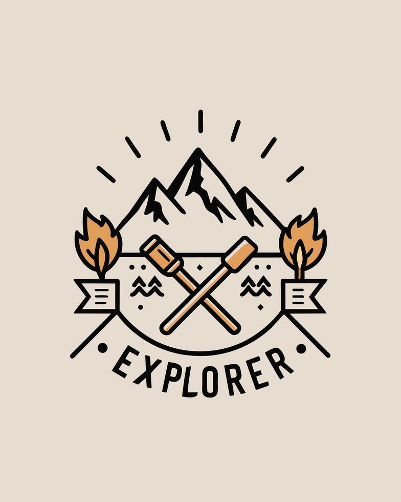 Monoline logo vintage mountain and tree for your community explorer vector