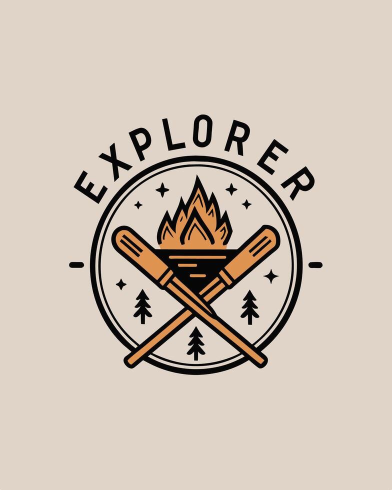 Monoline logo vintage mountain and tree for your community explorer vector