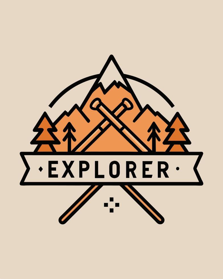 Monoline logo vintage mountain and tree for your community explorer vector