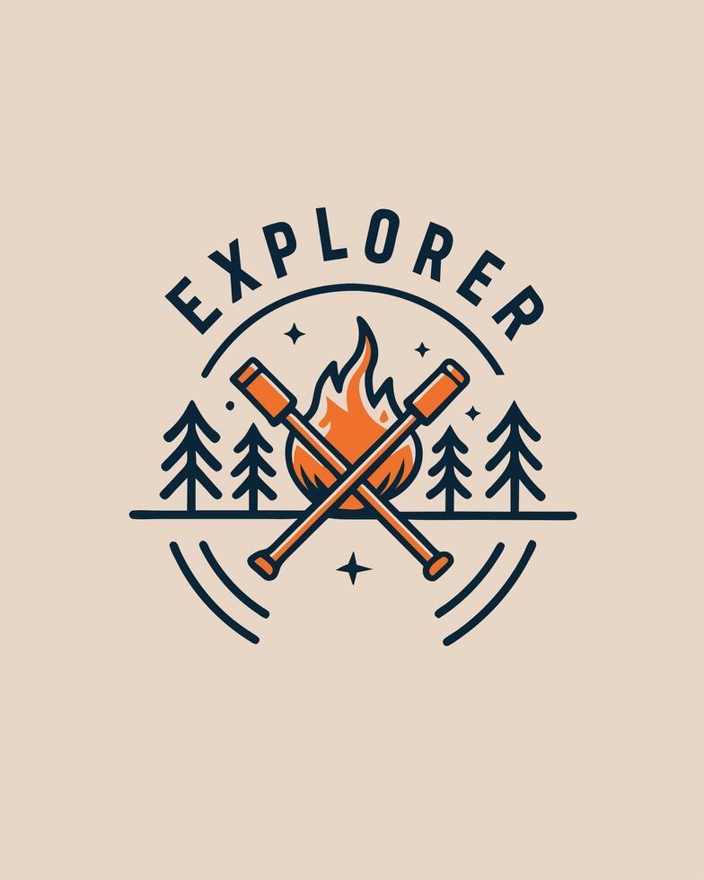 Monoline logo vintage mountain and tree for your community explorer vector