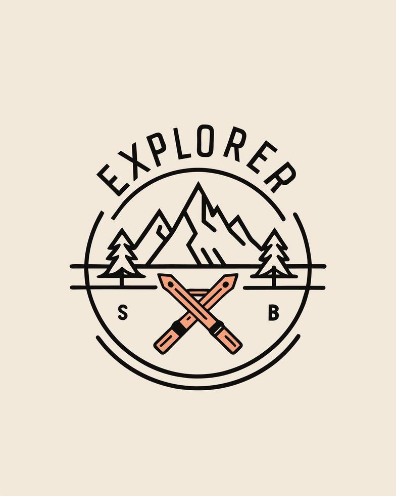Monoline logo vintage mountain and tree for your community explorer vector