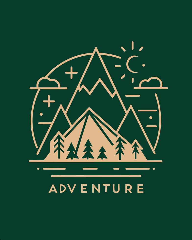 Monoline logo vintage mountain and tree for your community explorer vector