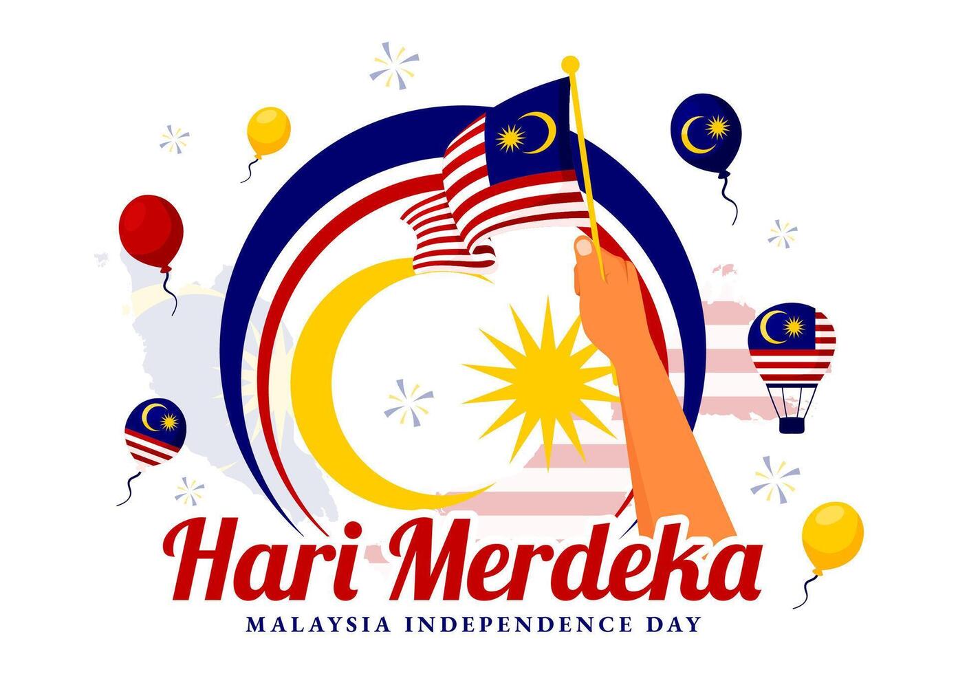 Happy Malaysia Independence Day Illustration on 31 August with Waving Flag and Ribbon in a National Holiday Flat Cartoon Background vector
