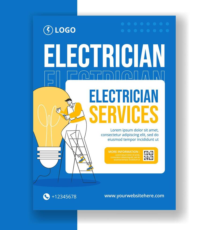 Electrician Services Vertical Poster Flat Cartoon Hand Drawn Templates Background Illustration vector