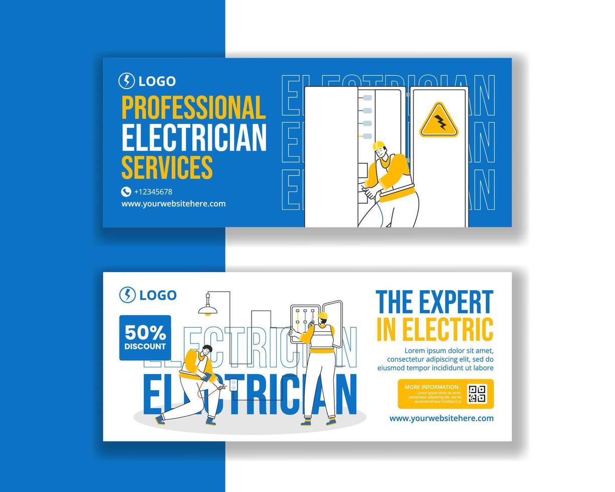 Electrician Services Horizontal Banner Flat Cartoon Hand Drawn Templates Background Illustration vector