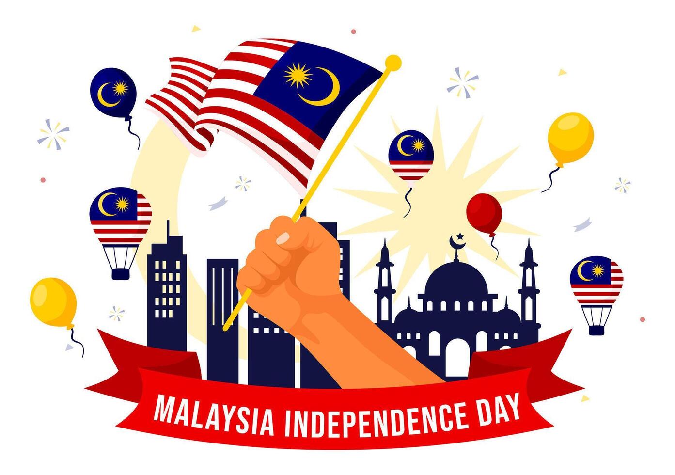 Happy Malaysia Independence Day Illustration on 31 August with Waving Flag and Ribbon in a National Holiday Flat Cartoon Background vector