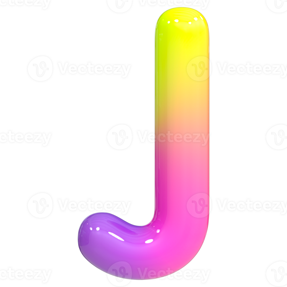 Font J 3D Rendering, Color Gradient png
