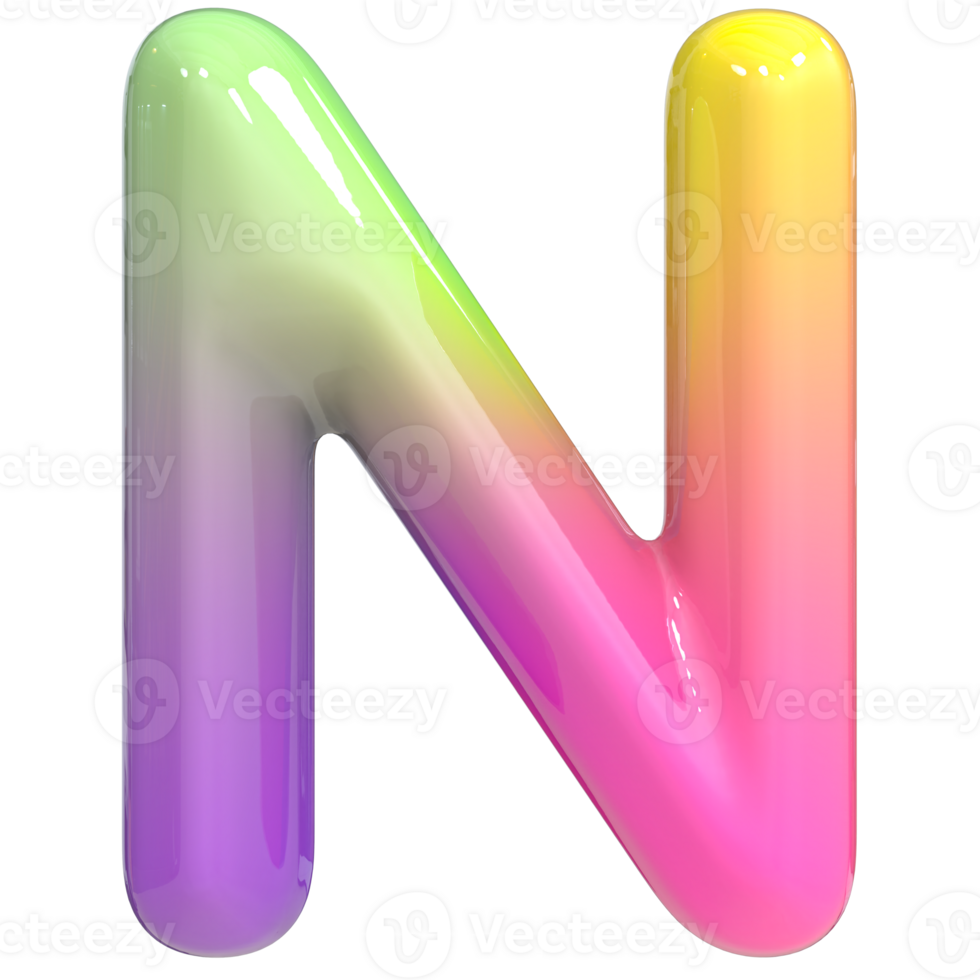 Font N 3D Rendering, Color Gradient png