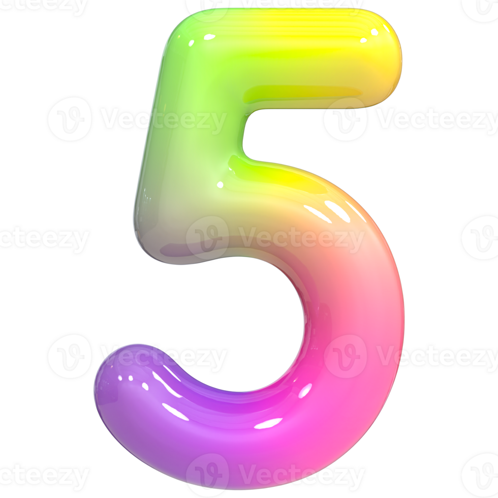 5 Number 3D, Color Gradient png