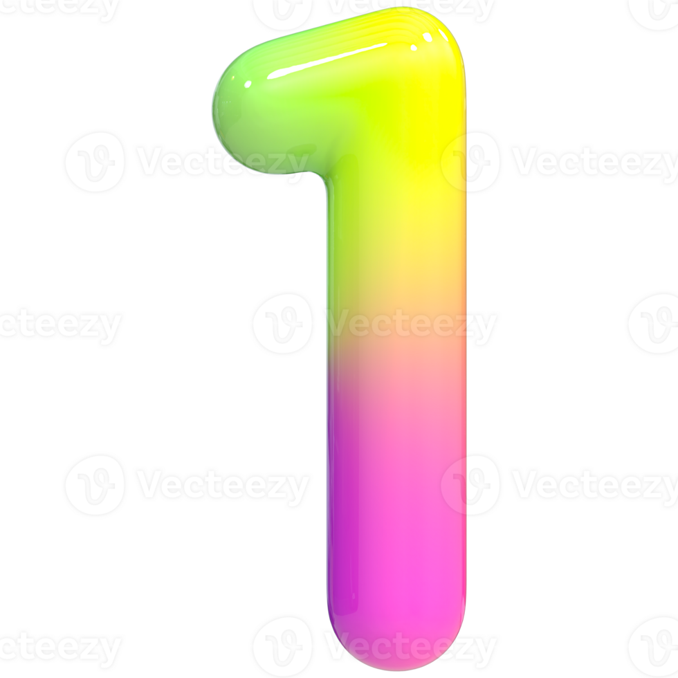 1 Number 3D, Color Gradient png