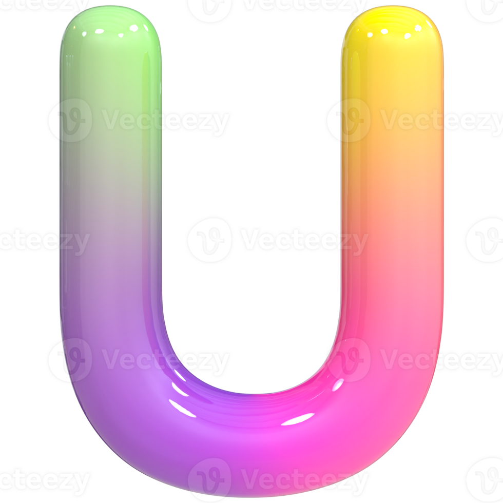 Font U 3D Rendering, Color Gradient png