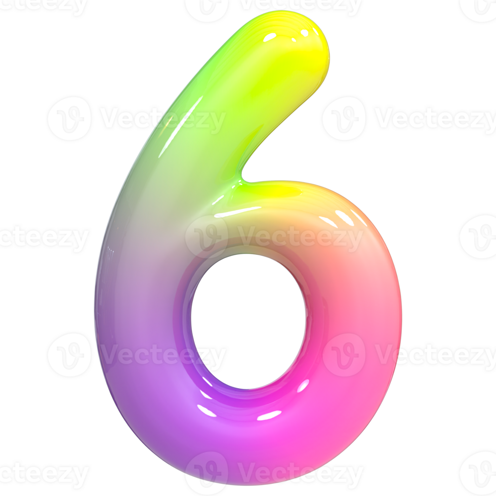 6 Number 3D, Color Gradient png