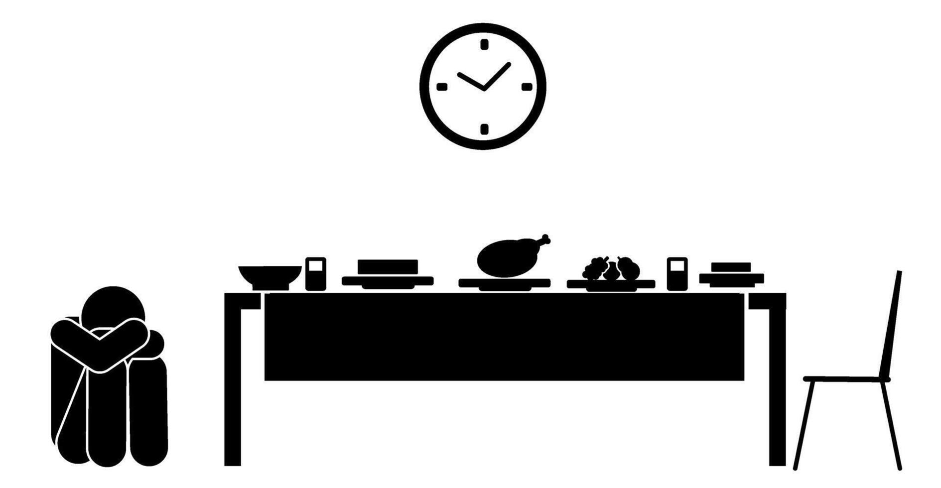 stick figure flat illustration of dieting and fasting, refusing food vector