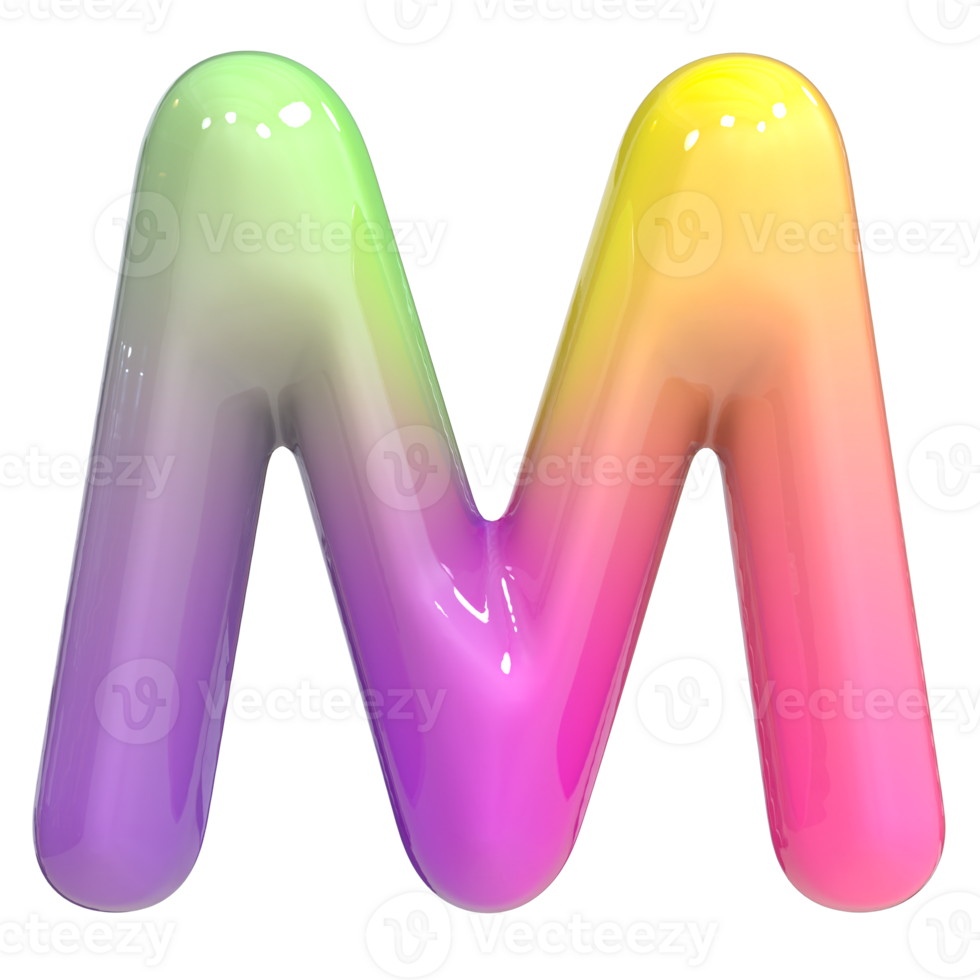 Font M 3D Rendering, Color Gradient png