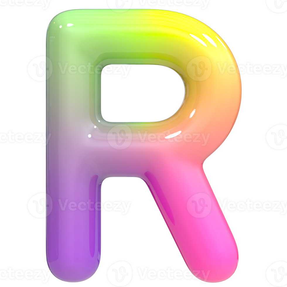 Font R 3D Rendering, Color Gradient png