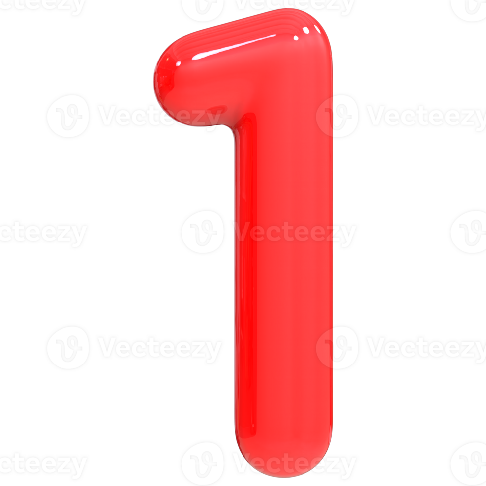 Red Number 1 3D Rendering png