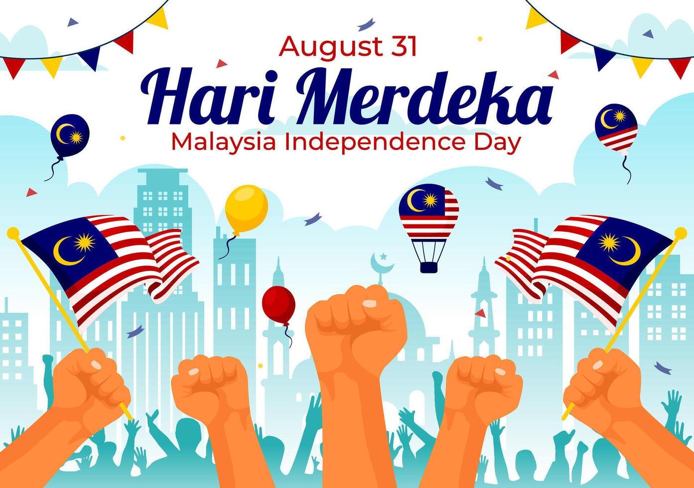 Happy Malaysia Independence Day Illustration on 31 August with Waving Flag and Ribbon in a National Holiday Flat Cartoon Background vector