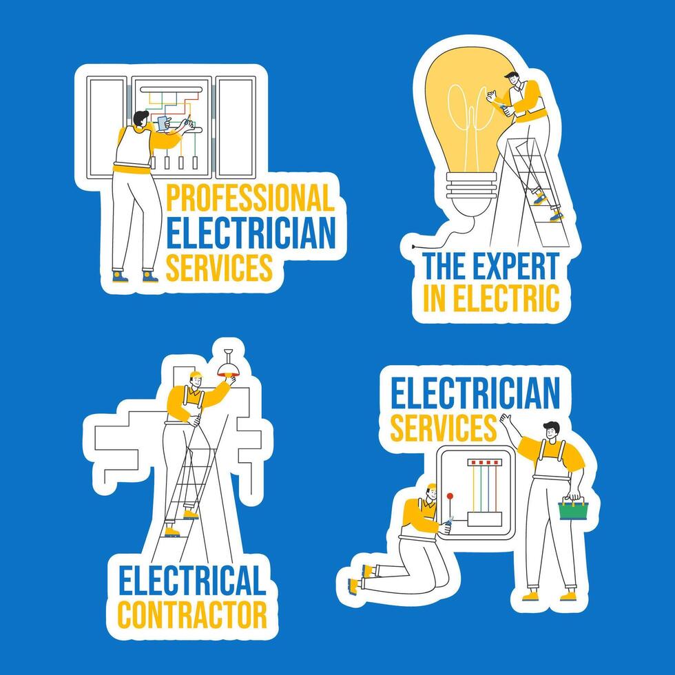 Electrician Services Label Flat Cartoon Hand Drawn Templates Background Illustration vector