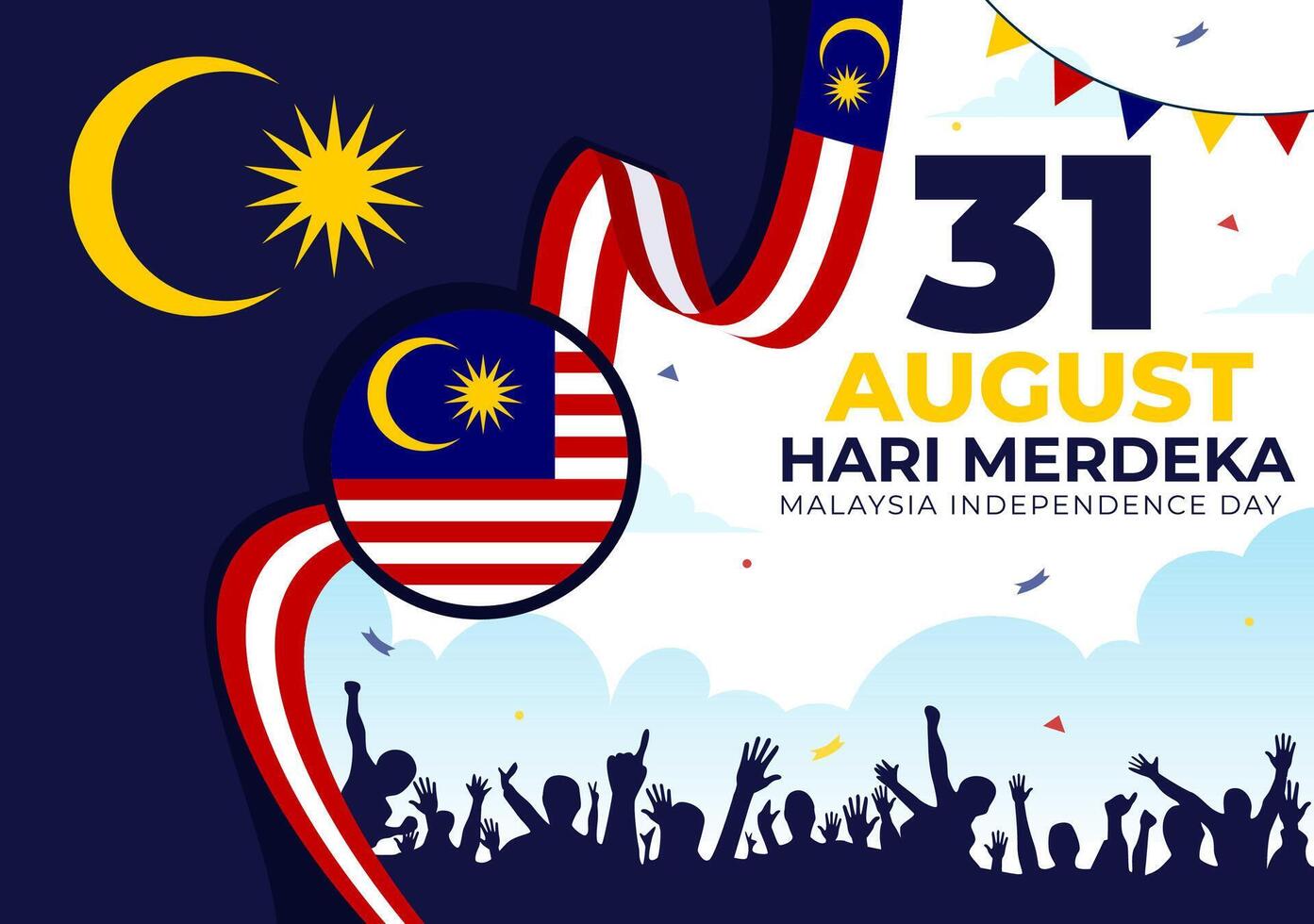 Happy Malaysia Independence Day Illustration on 31 August with Waving Flag and Ribbon in a National Holiday Flat Cartoon Background vector