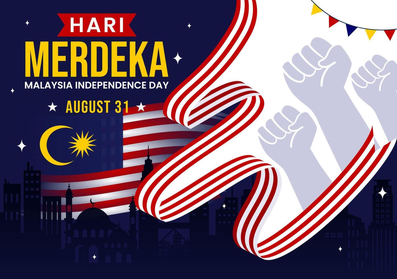 Happy Malaysia Independence Day Illustration on 31 August with Waving Flag and Ribbon in a National Holiday Flat Cartoon Background vector