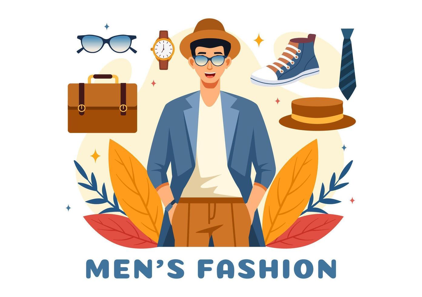 Men's Fashion Show Illustration featuring Male Models Displaying Clothes on the Runway in Modern Trendy Outfits in a Flat Cartoon Background vector