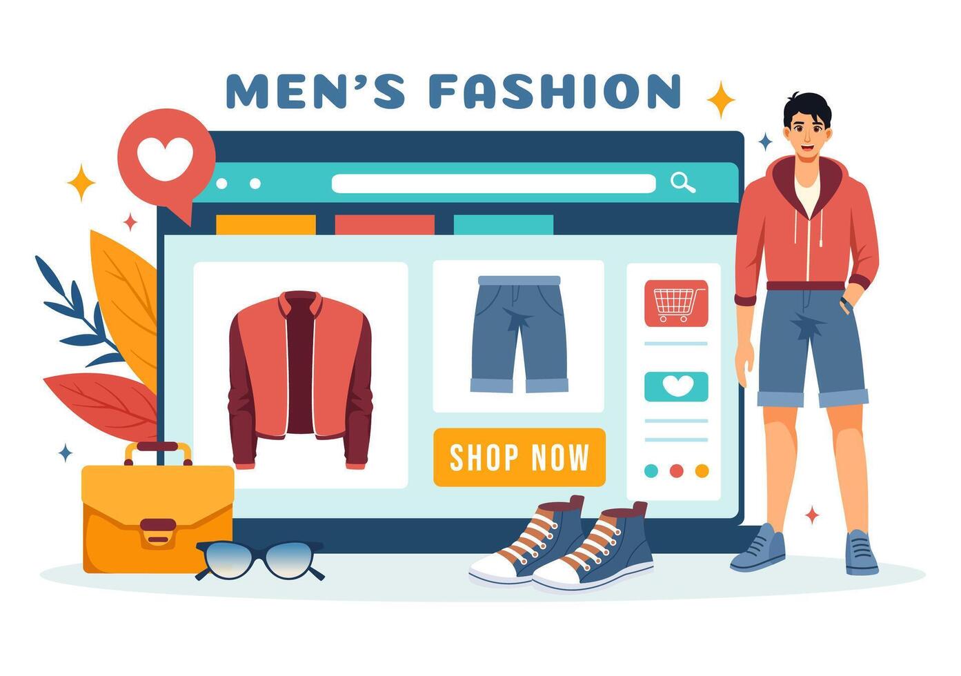 Men's Fashion Show Illustration featuring Male Models Displaying Clothes on the Runway in Modern Trendy Outfits in a Flat Cartoon Background vector