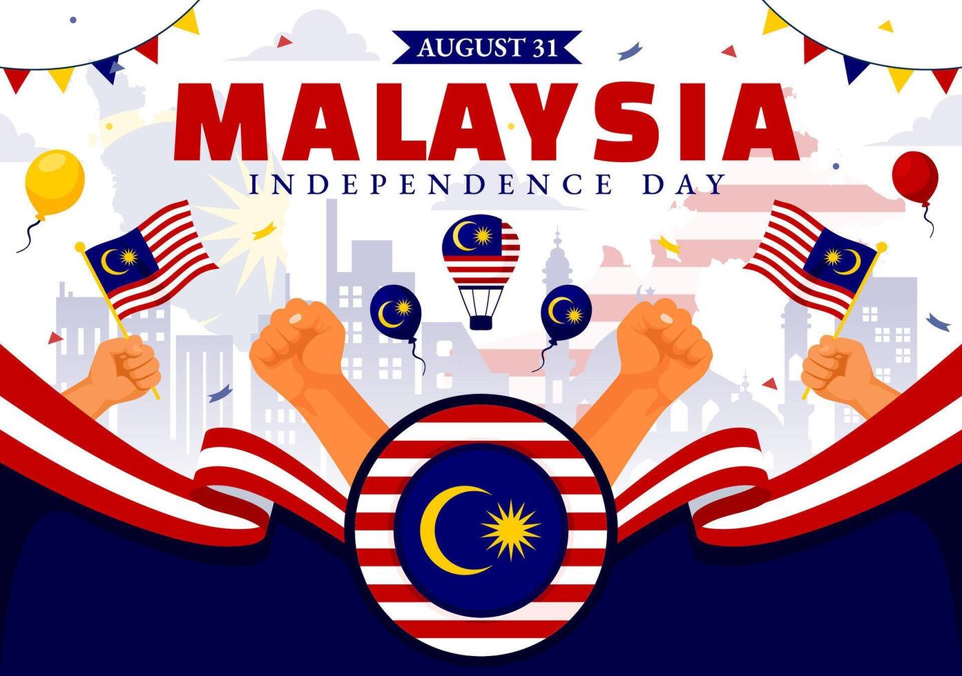 Happy Malaysia Independence Day Illustration on 31 August with Waving Flag and Ribbon in a National Holiday Flat Cartoon Background vector