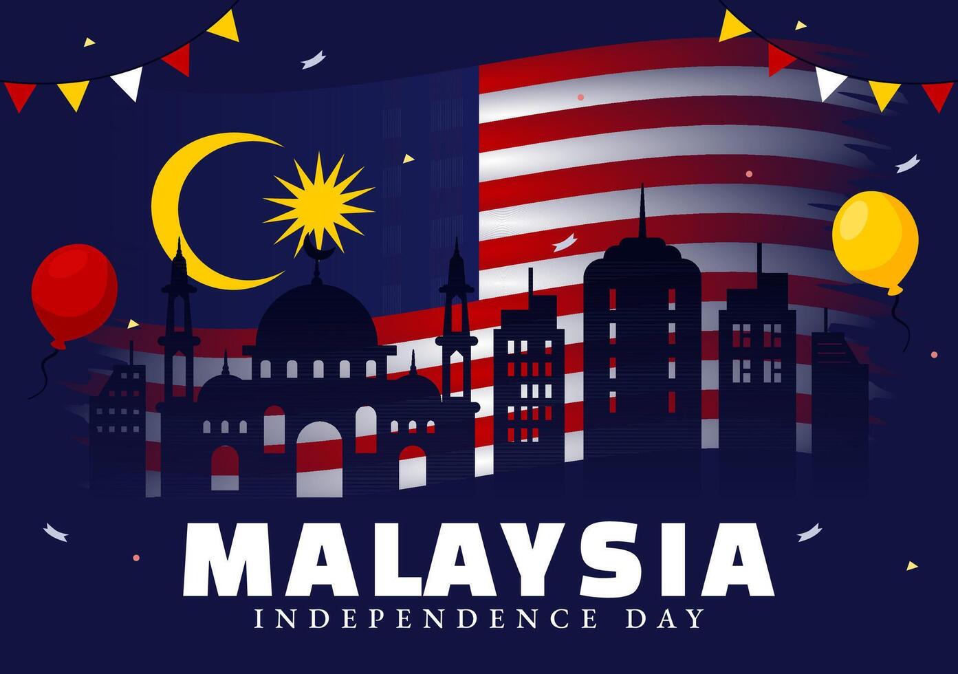 Happy Malaysia Independence Day Illustration on 31 August with Waving Flag and Ribbon in a National Holiday Flat Cartoon Background vector