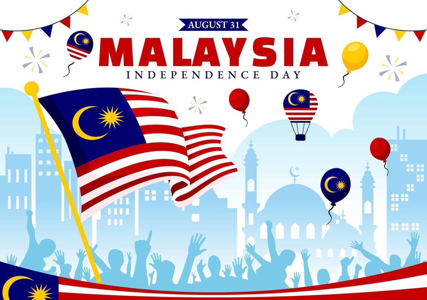 Happy Malaysia Independence Day Illustration on 31 August with Waving Flag and Ribbon in a National Holiday Flat Cartoon Background vector