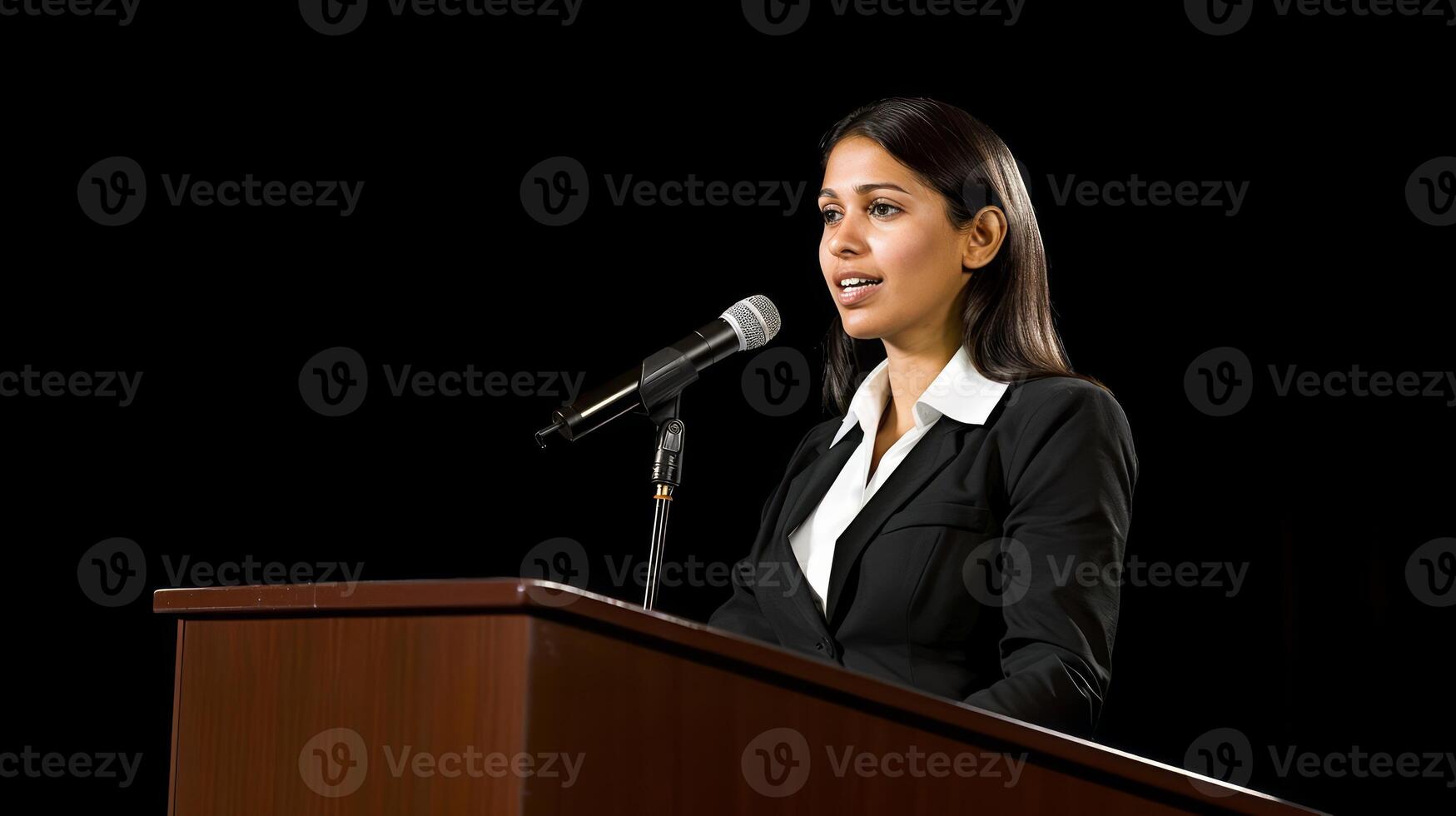An Indian female executive presenting at a conference photo
