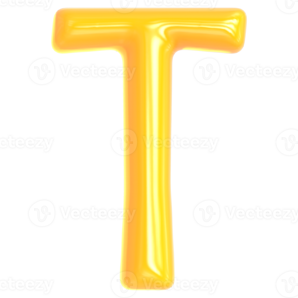 Gold Font T 3D Render png