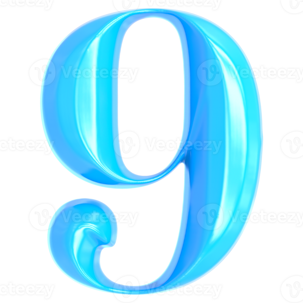 Blue Number 9 3D Render png