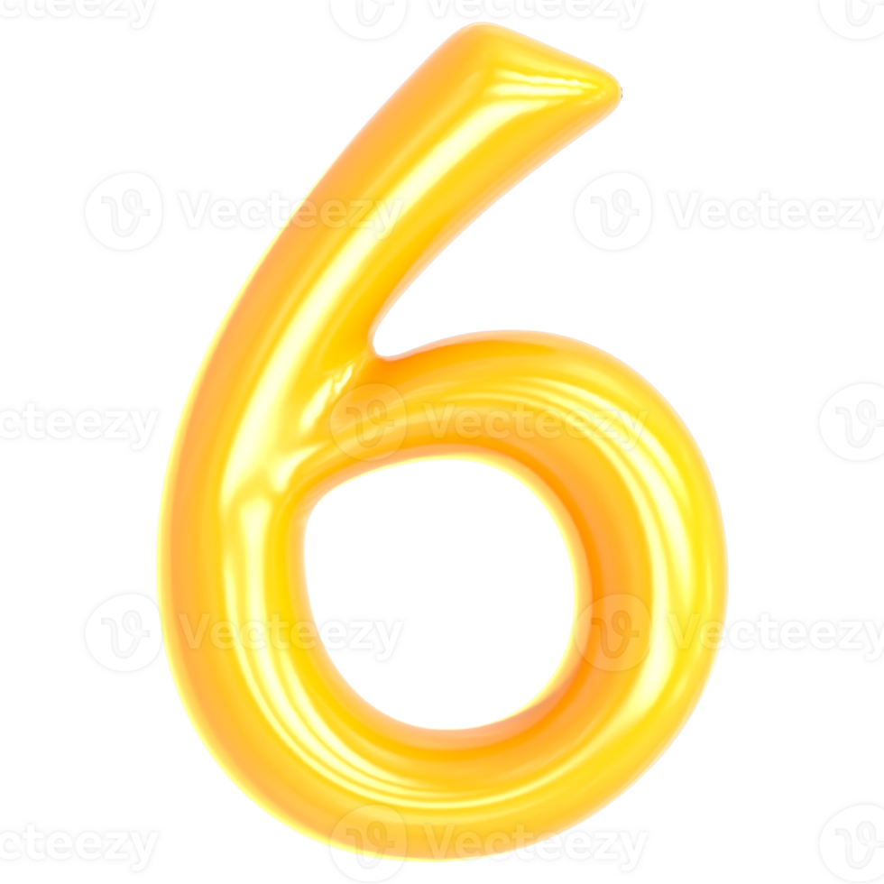 Gold Number 6 3D Render png