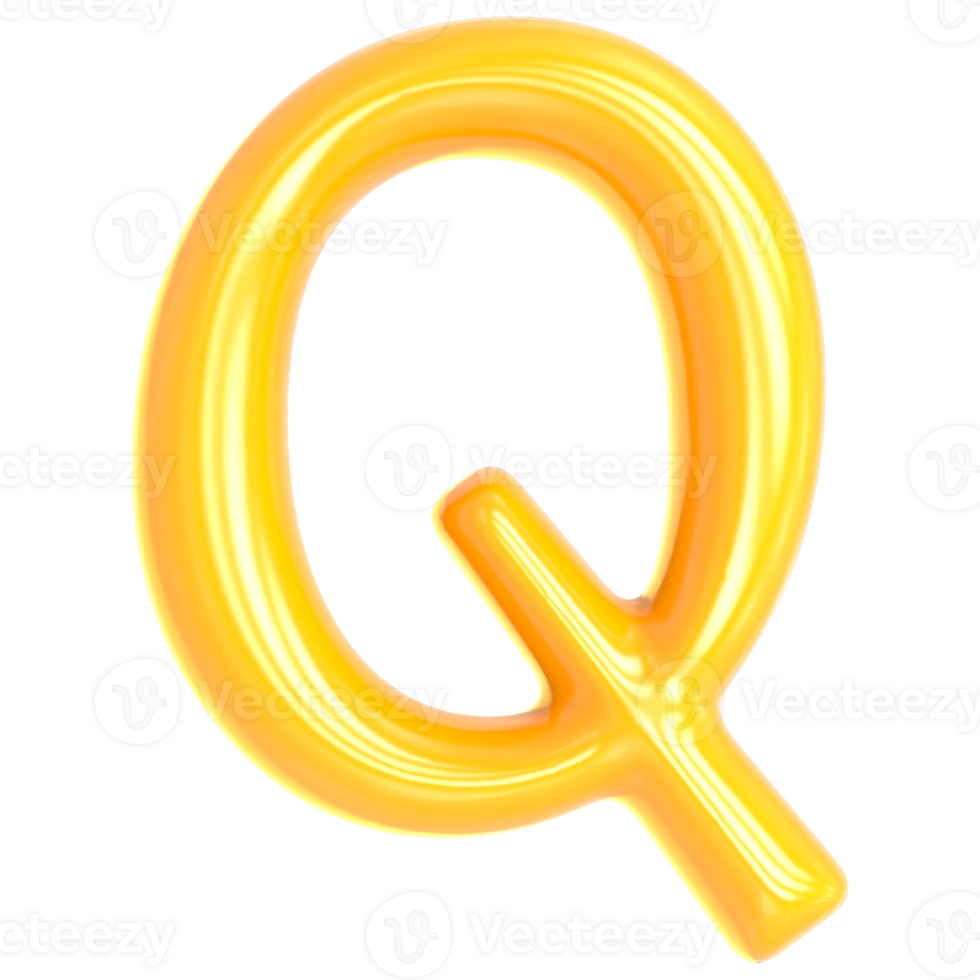 Gold Font Q 3D Render png