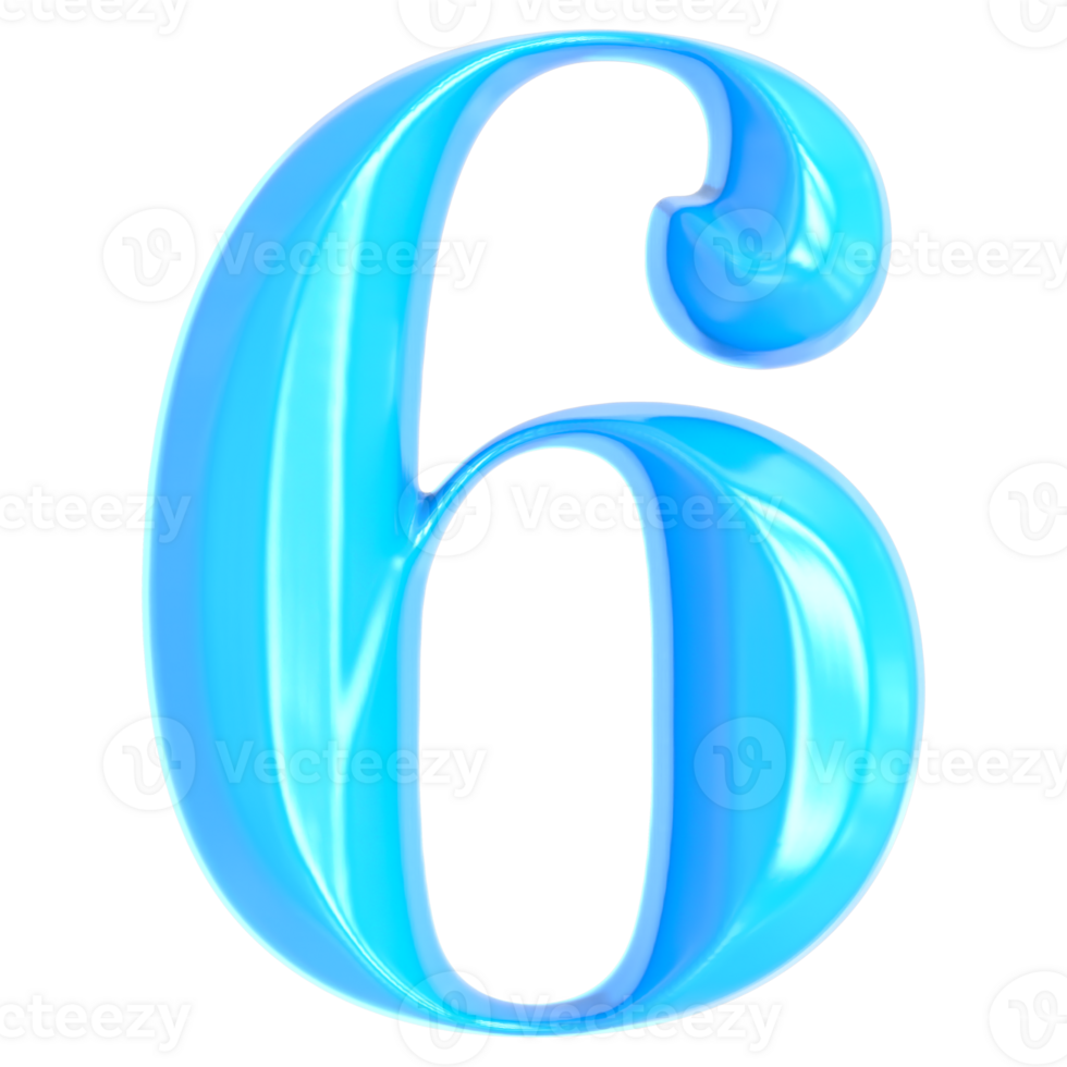 Blue Number 6 3D Render png