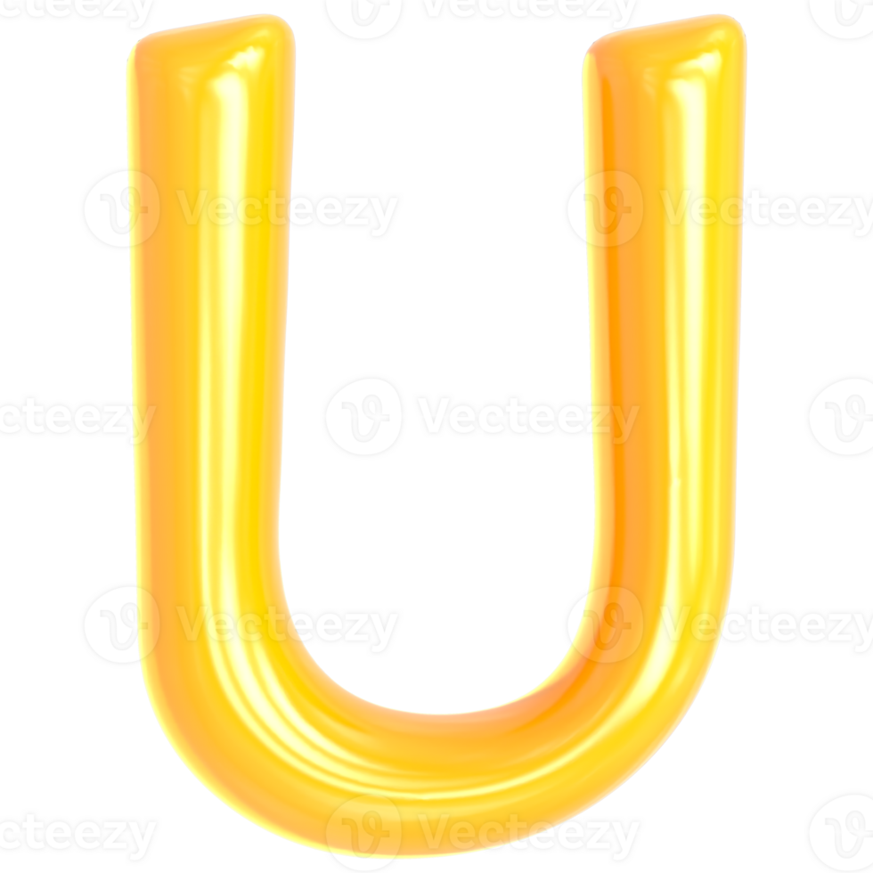 Gold Font U 3D Render png