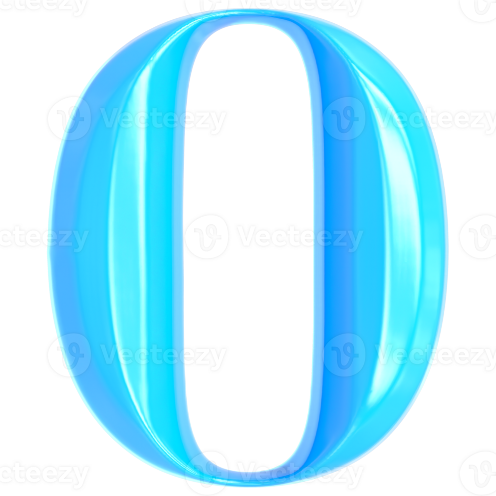 Blue Number 0 3D Render png