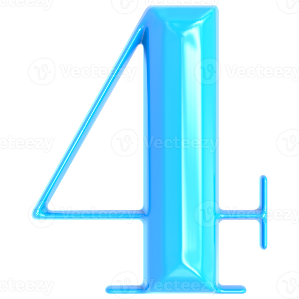 Blue Number 4 3D Render png