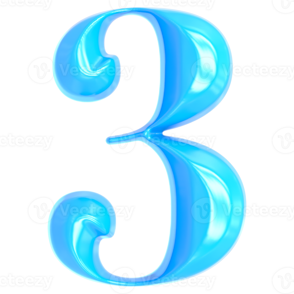 Blue Number 3 3D Render png