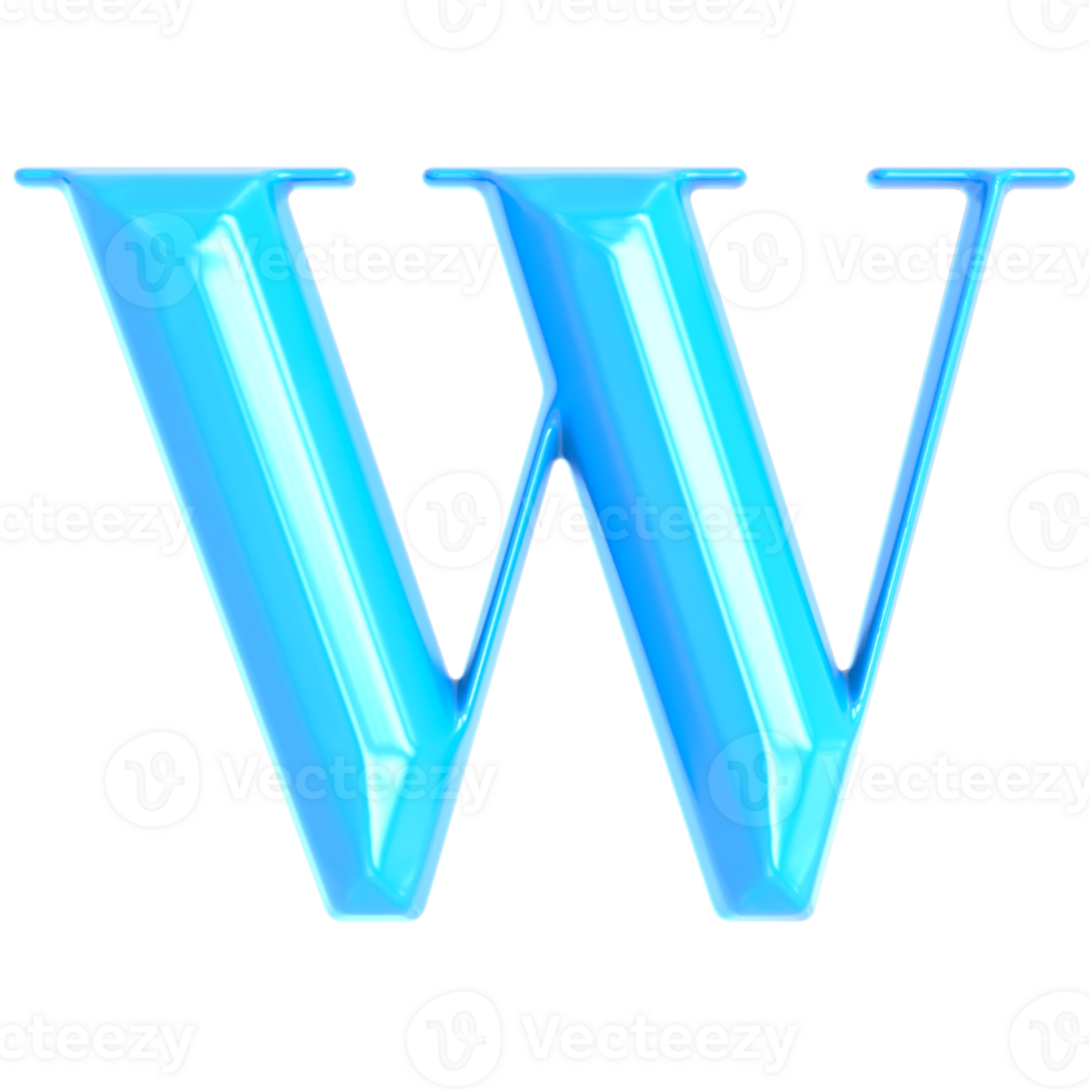 Blue Font W 3D Render png